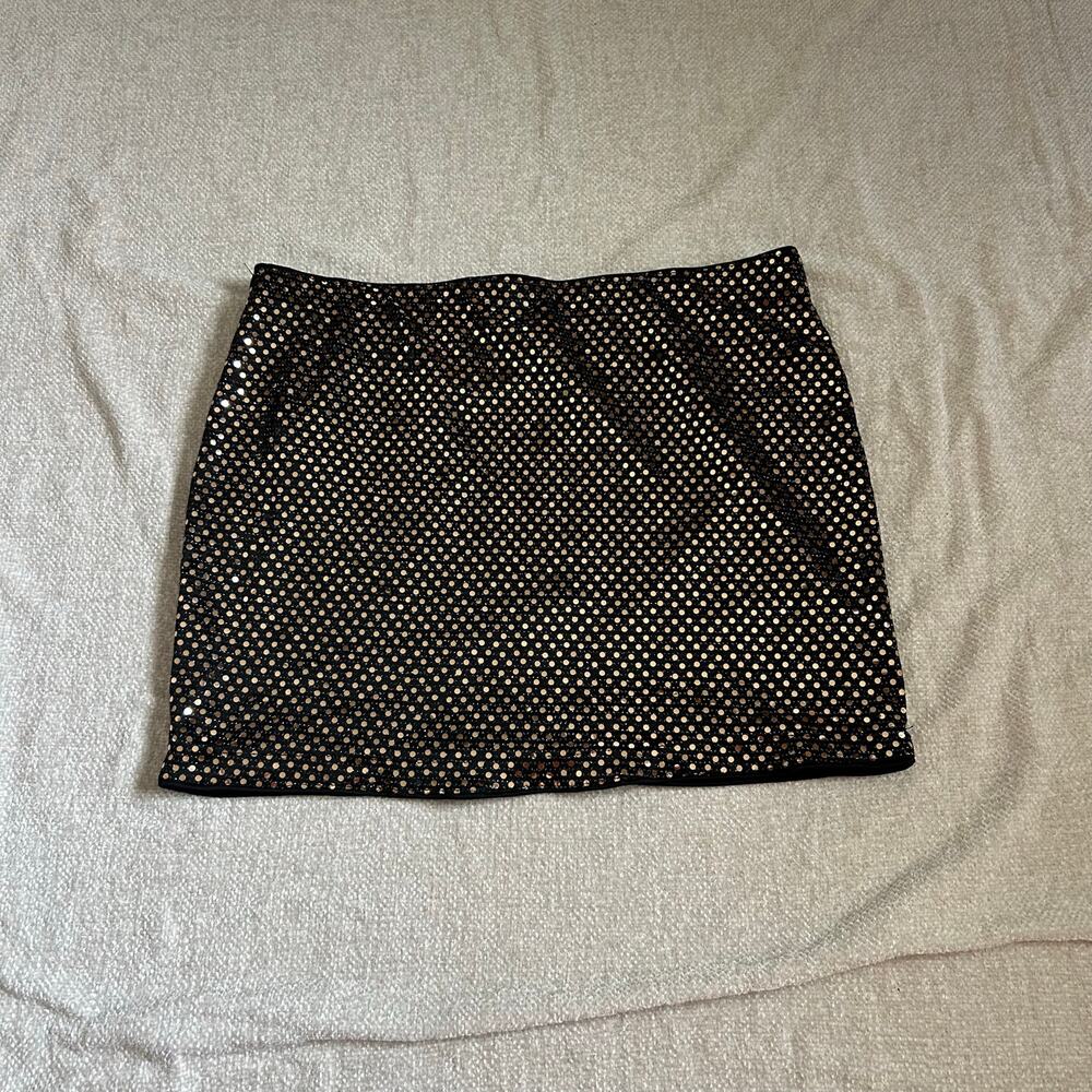black and gold sequin mini skirt